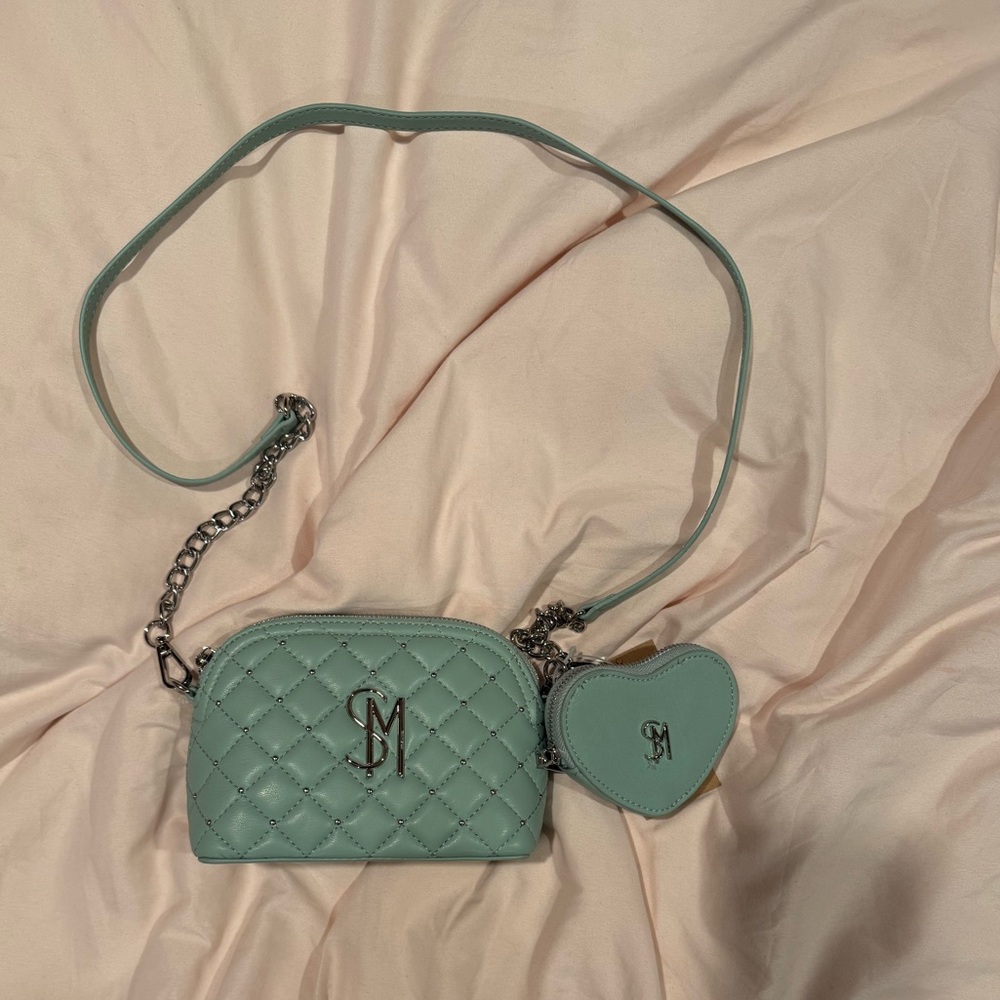 brand new steve madden frosty green crossbody purse with coin pouch